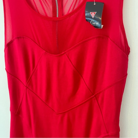 Guess SL Hedy Fitted Paneled Sleeveless Dress Red Mesh Accent (U1-2) - Picture 2 of 14